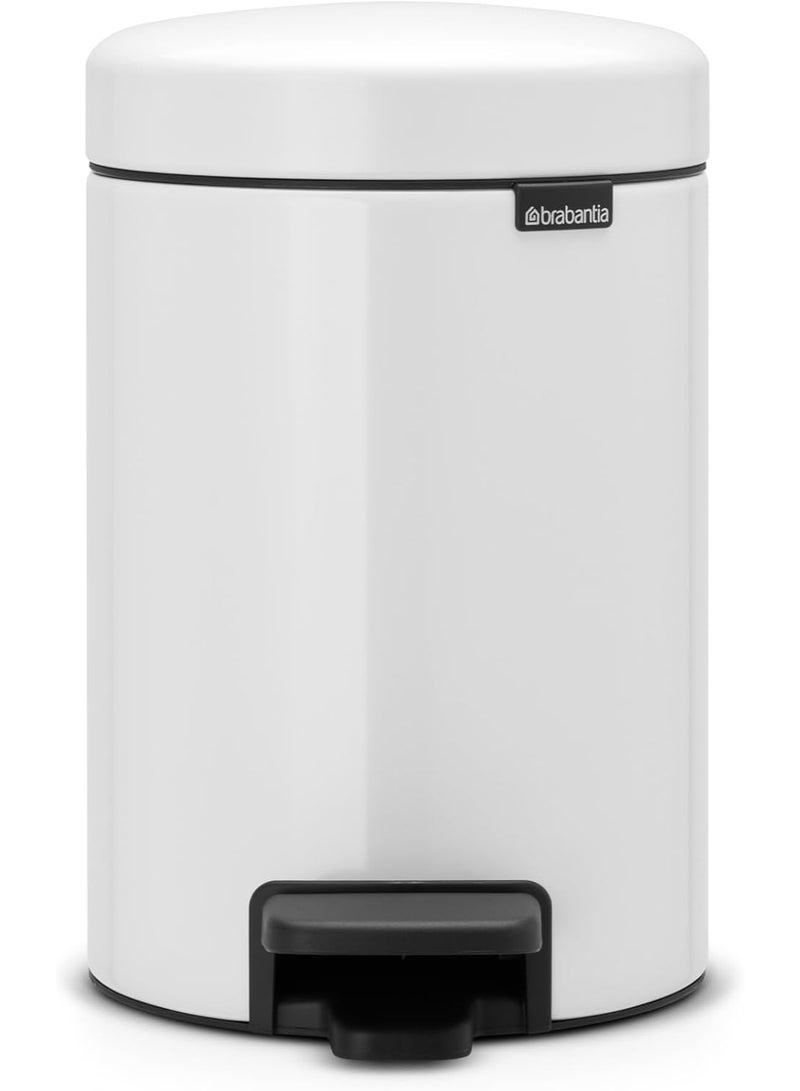 Brabantia 112126 NewIcon Pedal Bin with Plastic Inner Bucket, 3 Litre, White - Image 1